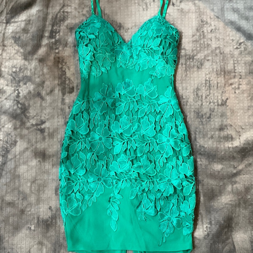 Aqua flower lace dress